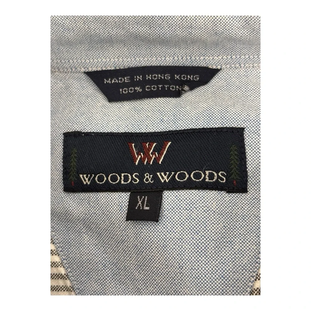 Woods Woods Shirt‎ Mens XL Gray White Striped Oxford Extra Large Long Sleeve